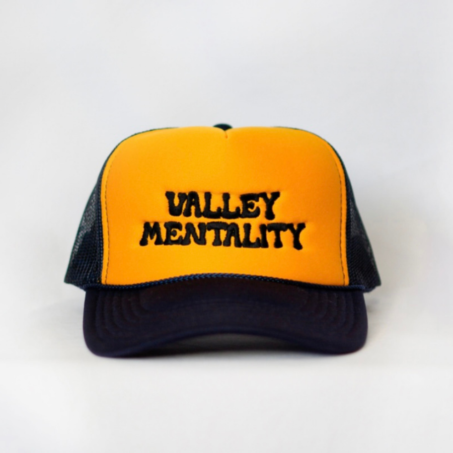 Yellow and navy trucker hat